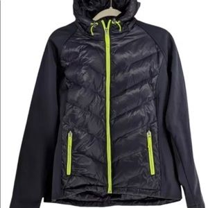 Free Country Live In It Down Winter Jacket Hooded Black Neon Green Full Zip XL